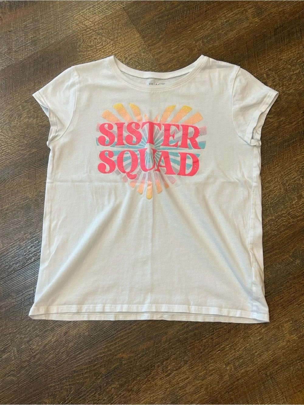 The Children's Place White Tee with Pink & Yellow 'Sister Squad' Graphic